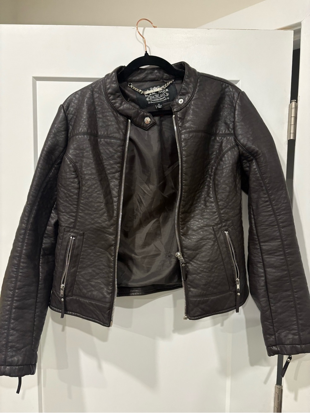 blanc noir Dark Brown Faux Leather Jacket